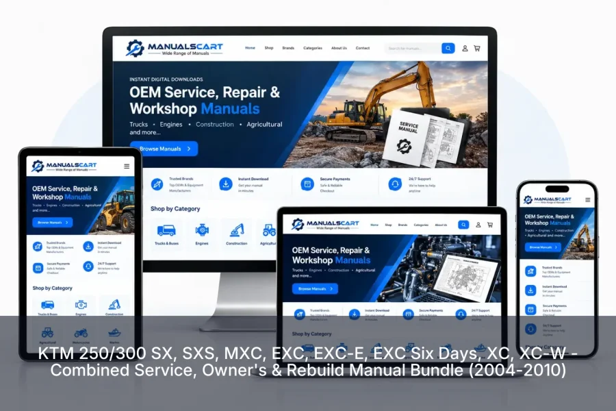KTM 250/300 SX, SXS, MXC, EXC, EXC-E, EXC Six Days, XC, XC-W - Combined Service, Owner's & Rebuild Manual Bundle (2004-2010)